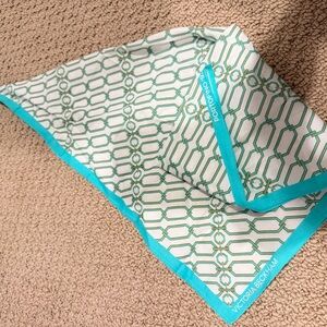 Victoria Beckham White and Turquoise Geometric Silk Scarf